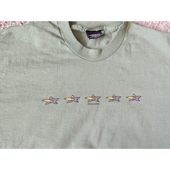 Y2K Sessions Shirt Mens XL Green 5 Stars Logo Skater Brand USA Streetwear Beachy - Picture 5 of 7